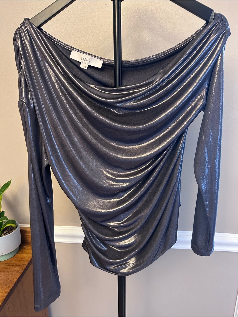 LOFT Shimmery Slate Blue Draped Top